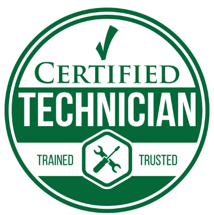 Heatcraft Certified Technician Logo Green circular badge with a check mark reading ‘Certified Technician’ and the words ‘Trained’ and ‘Trusted’ with a wrench and screwdriver icon.